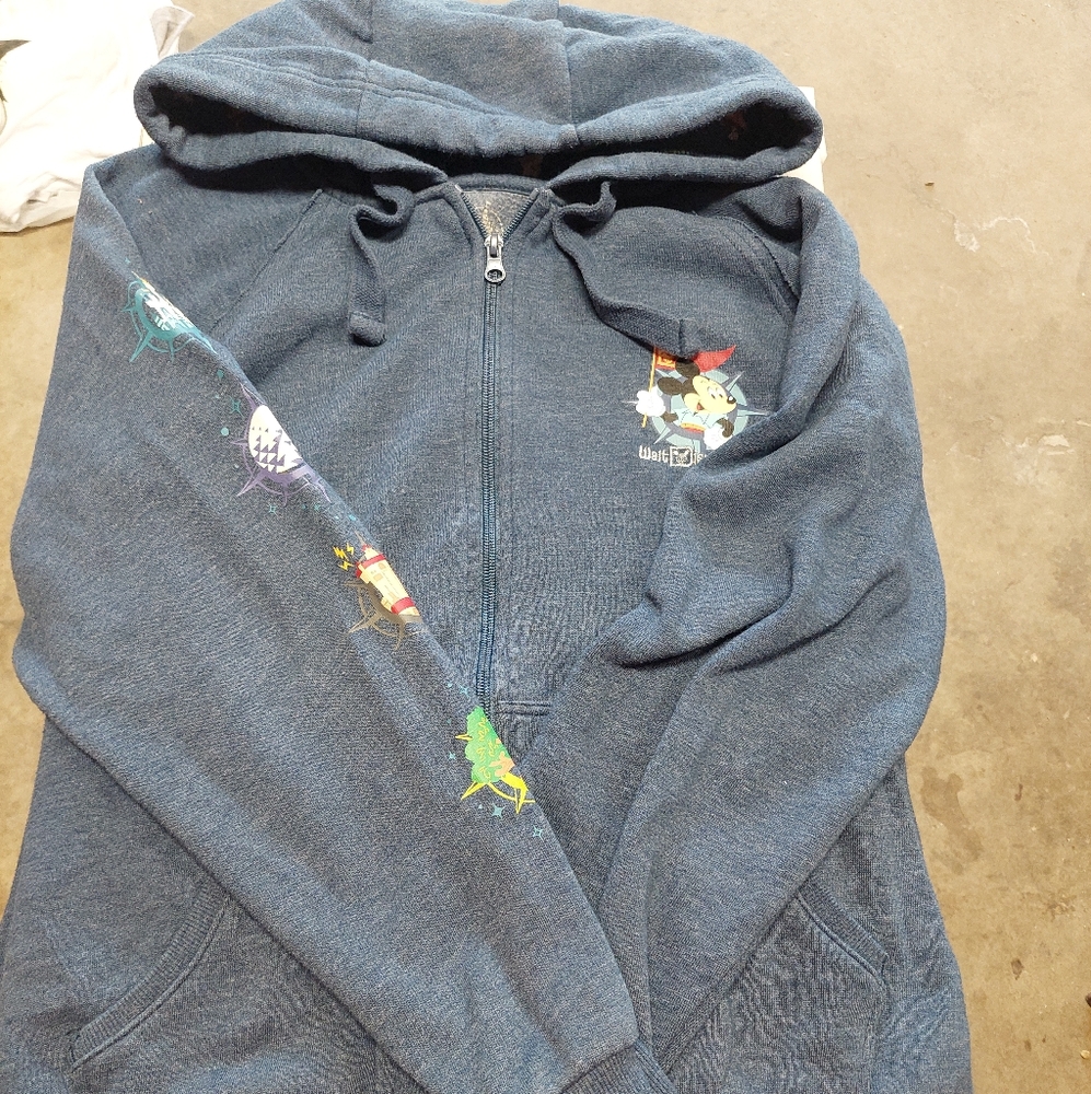 Disney Heather Blue Hoodie with Cartoon Accents